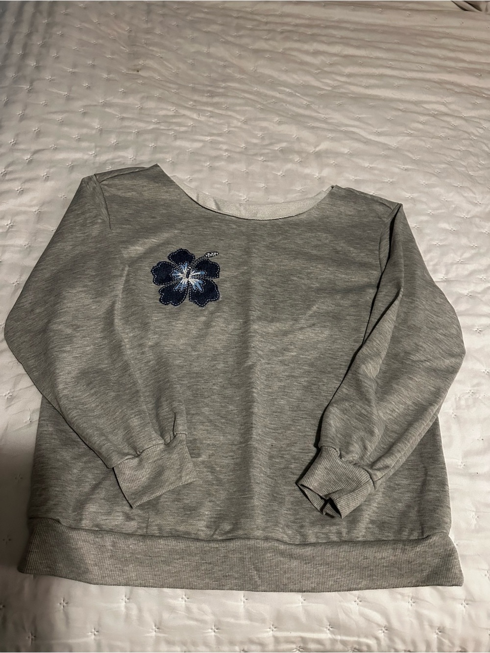 SHEIN Gray Sweatshirt with Navy Blue Floral Patch